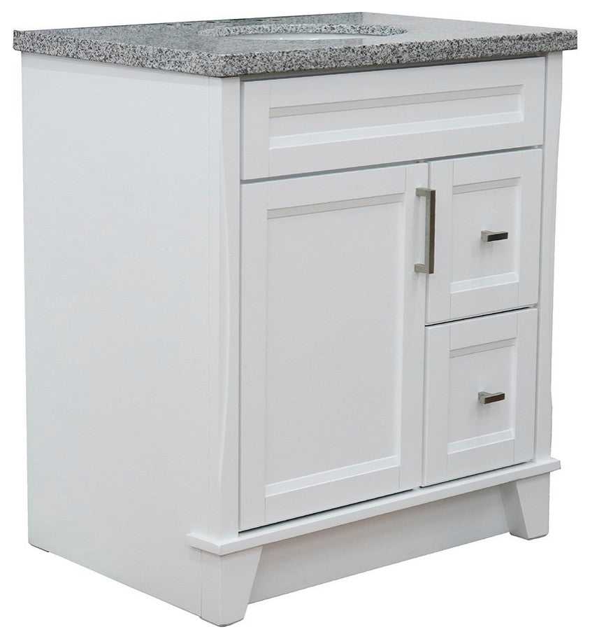 31" Single Sink Vanity, White Finish With Gray Granite With Oval Sink