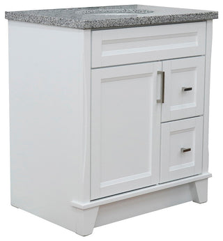 31" Single Sink Vanity, White Finish With Gray Granite With Oval Sink