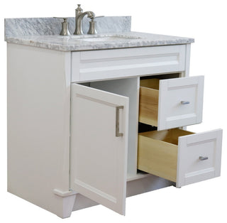 37" Single Sink Vanity, White Finish With White Carrara Marble