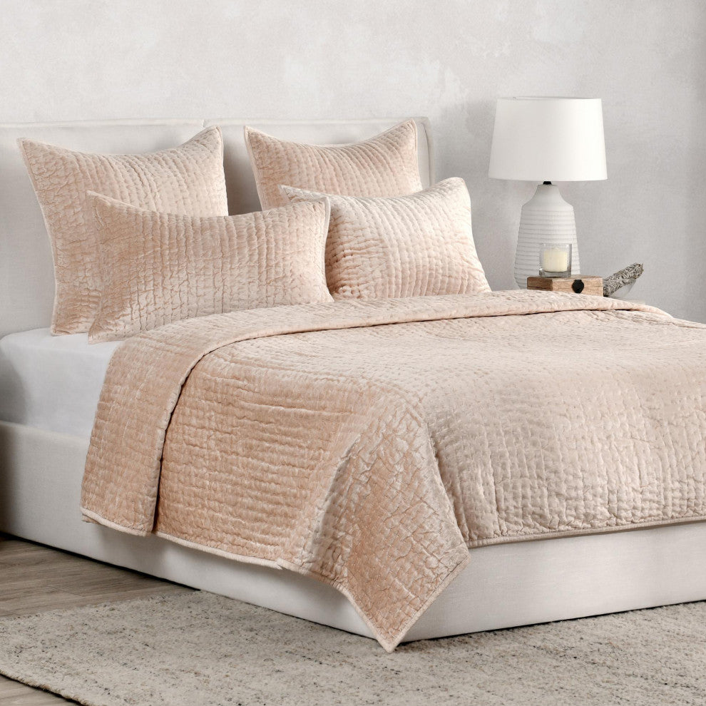 Dimitry Velvet Quilt by Kosas Home, Nude, King