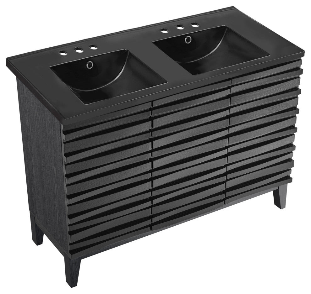 Cascade 48" Black Oak, Bathroom Vanity With Black, 3-Hole Sink Top