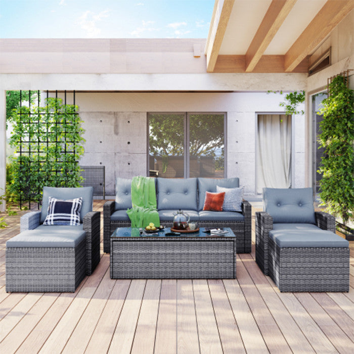 6 Piece, Outdoor Patio Sectional Set, Dark Gray