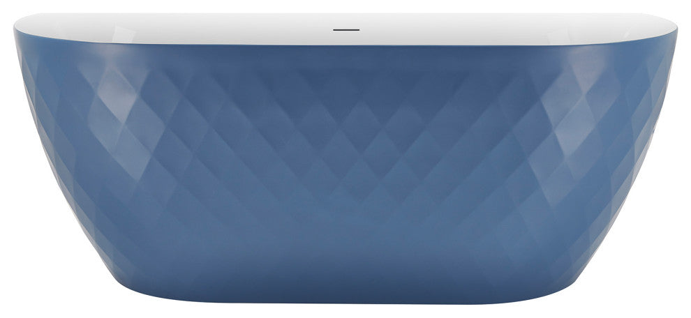 59 Inches Acrylic Freestanding Flatbottom Soaking Bathtub, Drain, Matte Blue