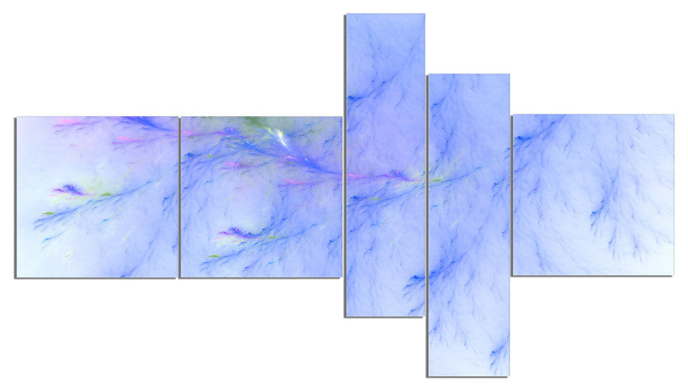 Light Blue Veins of Marble, Abstract Wall Art Canvas, 60"x32", 5 panels