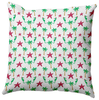 Christmas Beach Pattern Accent Pillow, Holiday Pink, 18"x18"