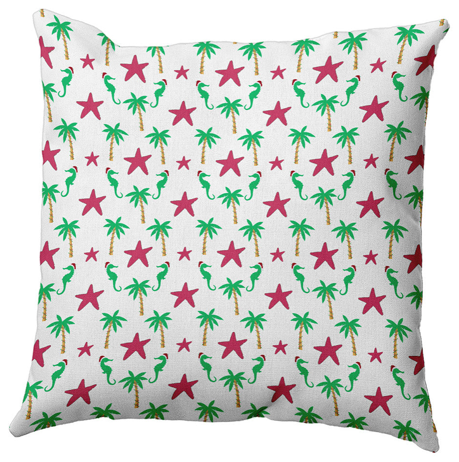 Christmas Beach Pattern Accent Pillow, Holiday Pink, 18"x18"