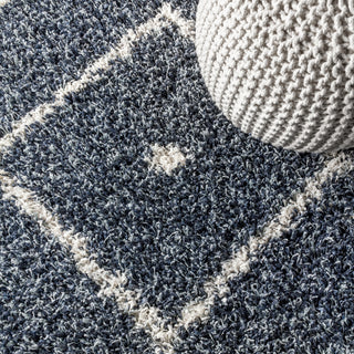 Mercer Shag Plush Tassel Moroccan Diamond Area Rug, Denim Blue/Cream, 3 X 5