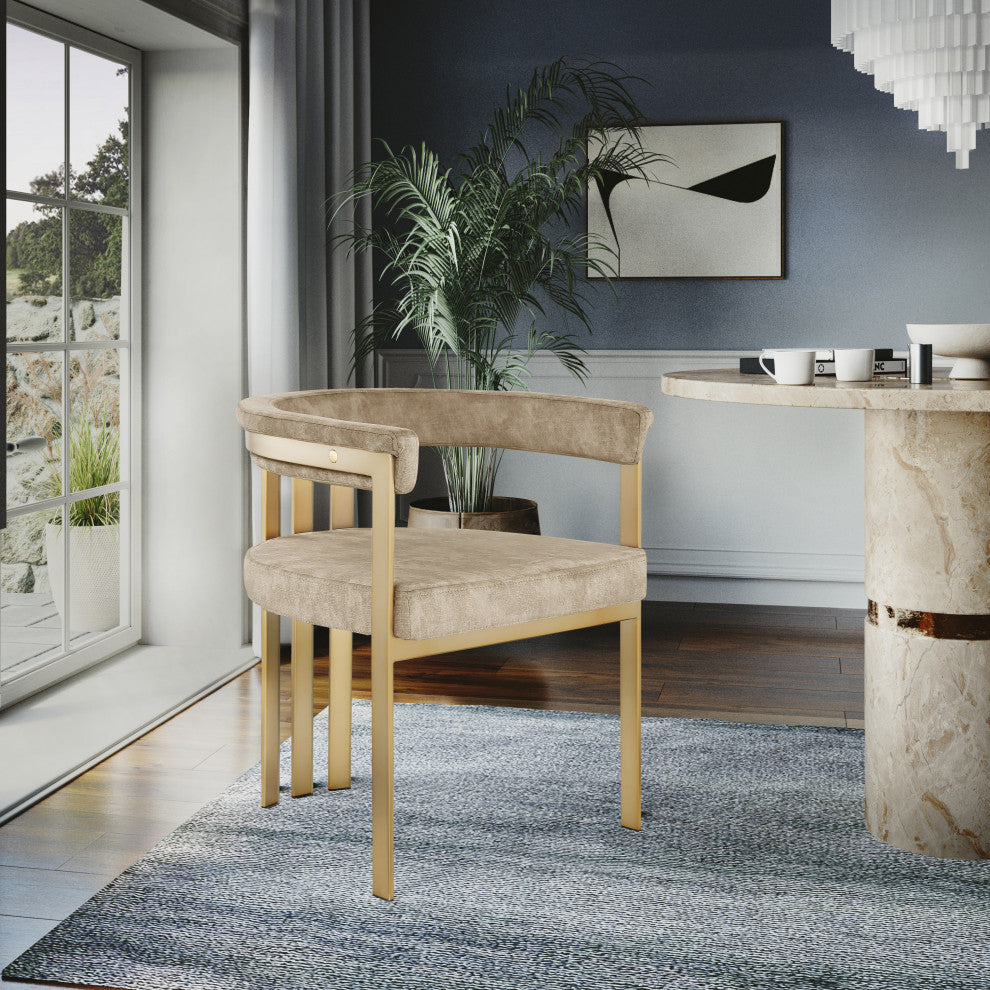 Marcello Upholstered Dining Chair, Beige, Velvet, Brushed Brass Finish