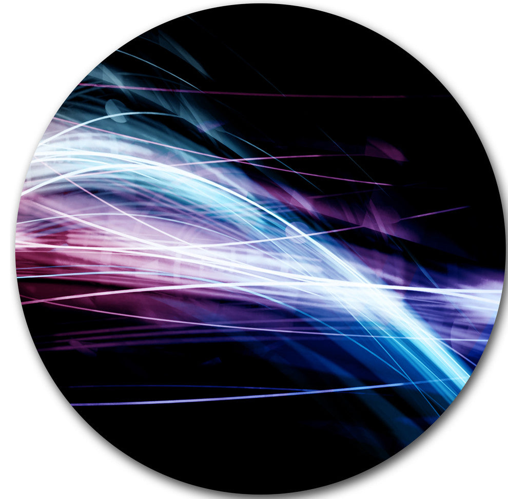 Purple Blue Lines In Black, Abstract Large Disc Metal Wall Art, 38"
