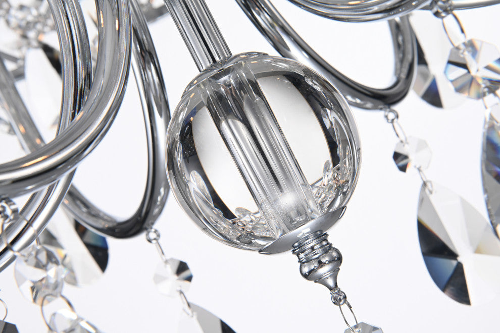 5-Light Chrome Round Beaded Drum Chandelier With Hanging Crystals