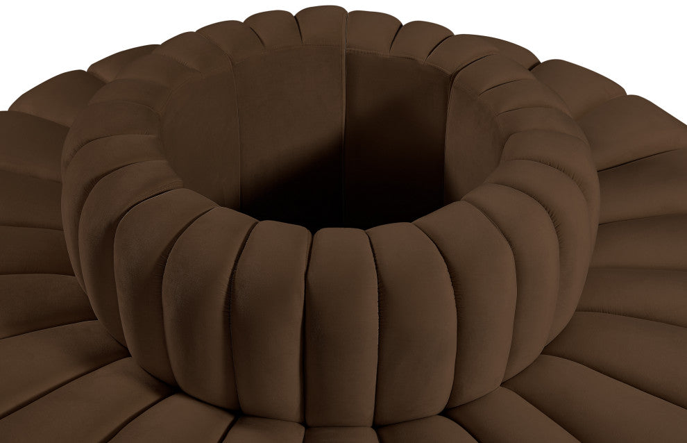 Arc Upholstered Outward Curved Modular Sectional, Brown, 8-Piece: Reverse Corner (8), Velvet