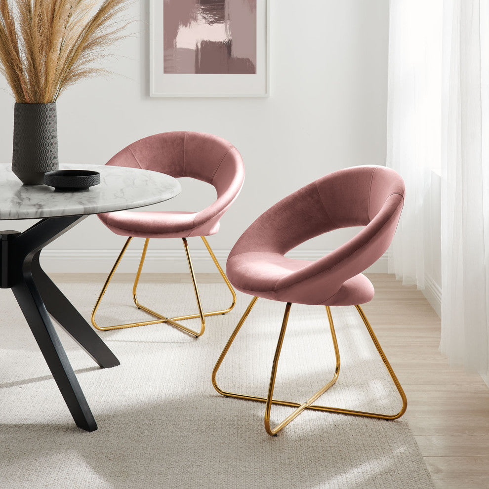 Side Dining Chair, Set of 2, Pink Gold, Velvet, Modern, Cafe Bistro Hospitality