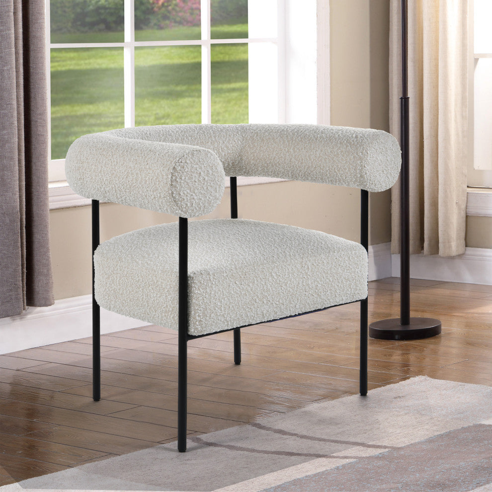 Melvin Boucle Fabric Accent Chair, Black Legs, Cream
