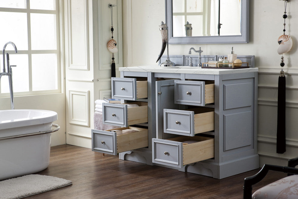 James Martin 825-V48-SL-3ENC 48" Single Vanity Silver Gray w/ 3 CM Quartz Top