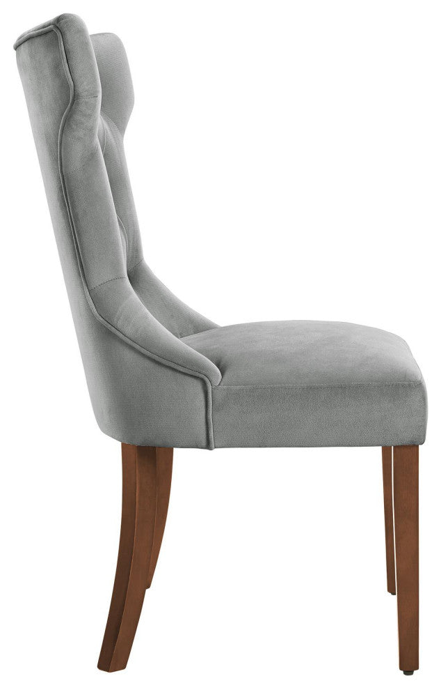 2 Pack Dining Chair, Padded Seat & Diamond Tufted Hourglass Back, Gray