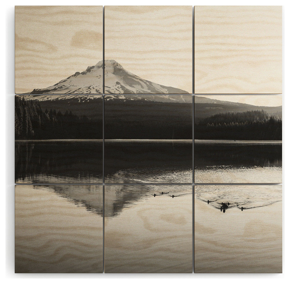 Nature Magick Wild Mountain Sunrise Black And White Wood Wall Mural