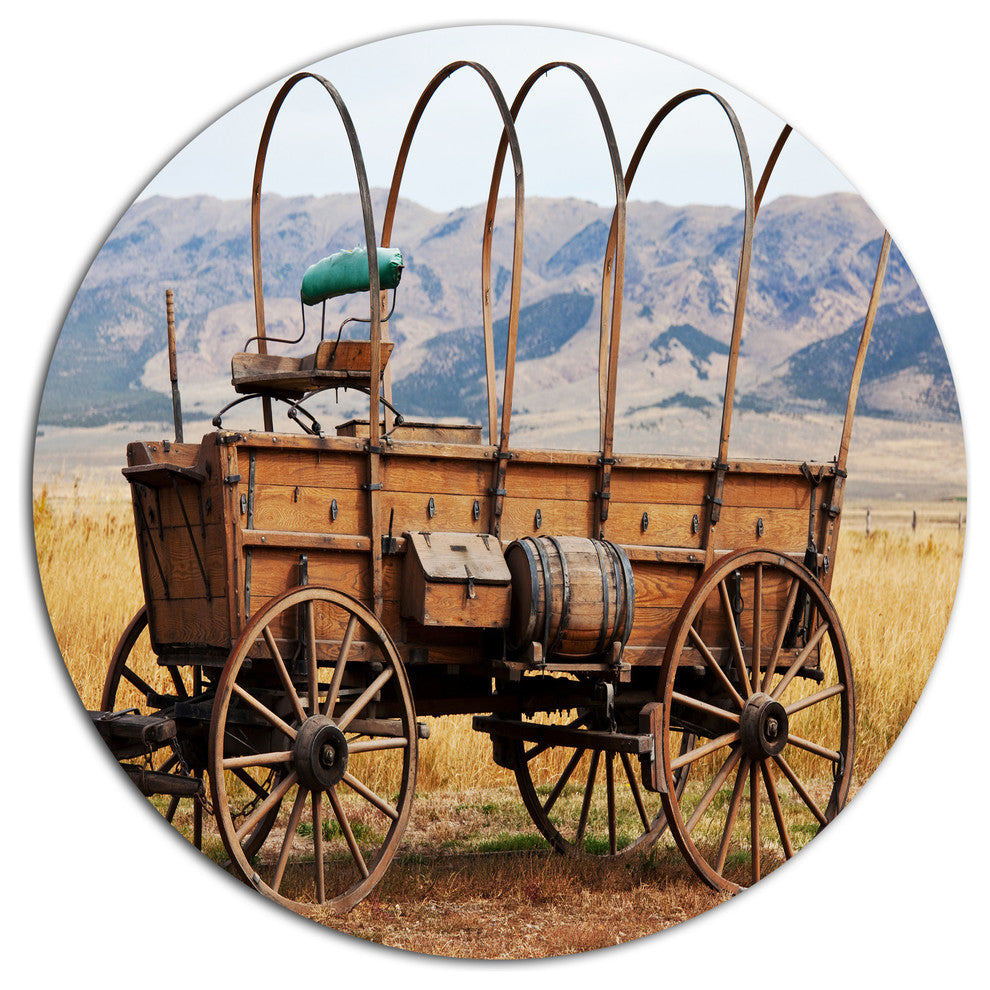 Old American Cart In Grassland, Landscape Round Wall Art, 36"