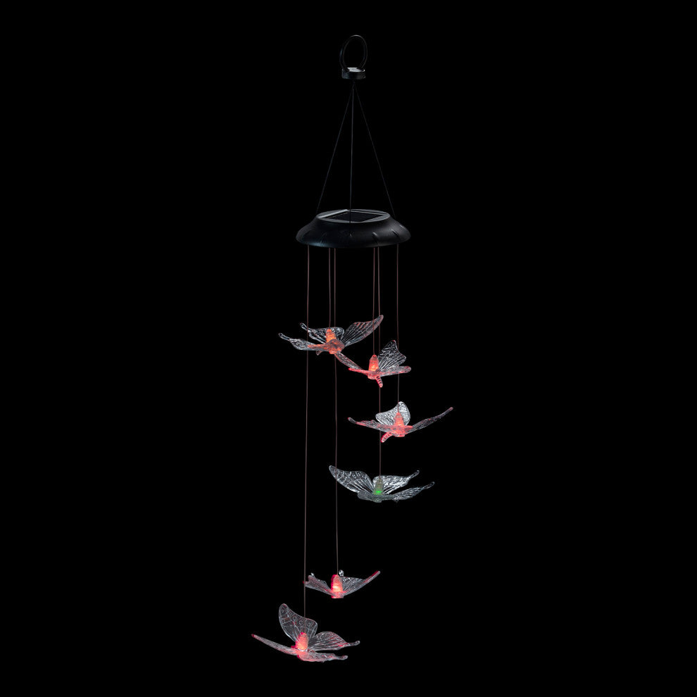 Alpine Solar Butterfly Windchime with LED Light, 26"