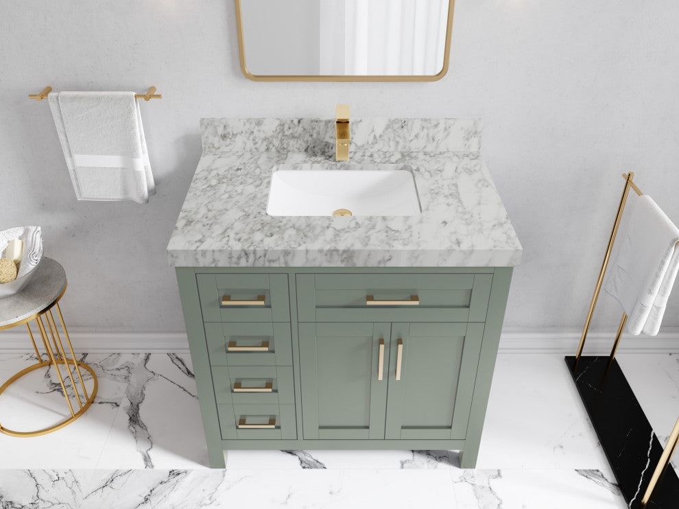 Cambridge 36" Center Sink Bath Vanity in Evergreen 2" Carrara Marble