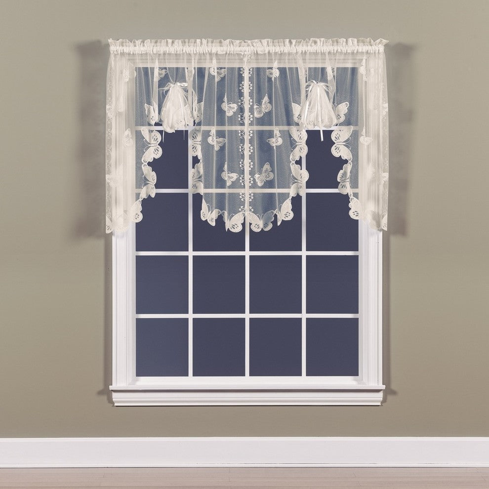 Saturday Knight Butterfly Lace 56X38 Swag Valance in Ivory