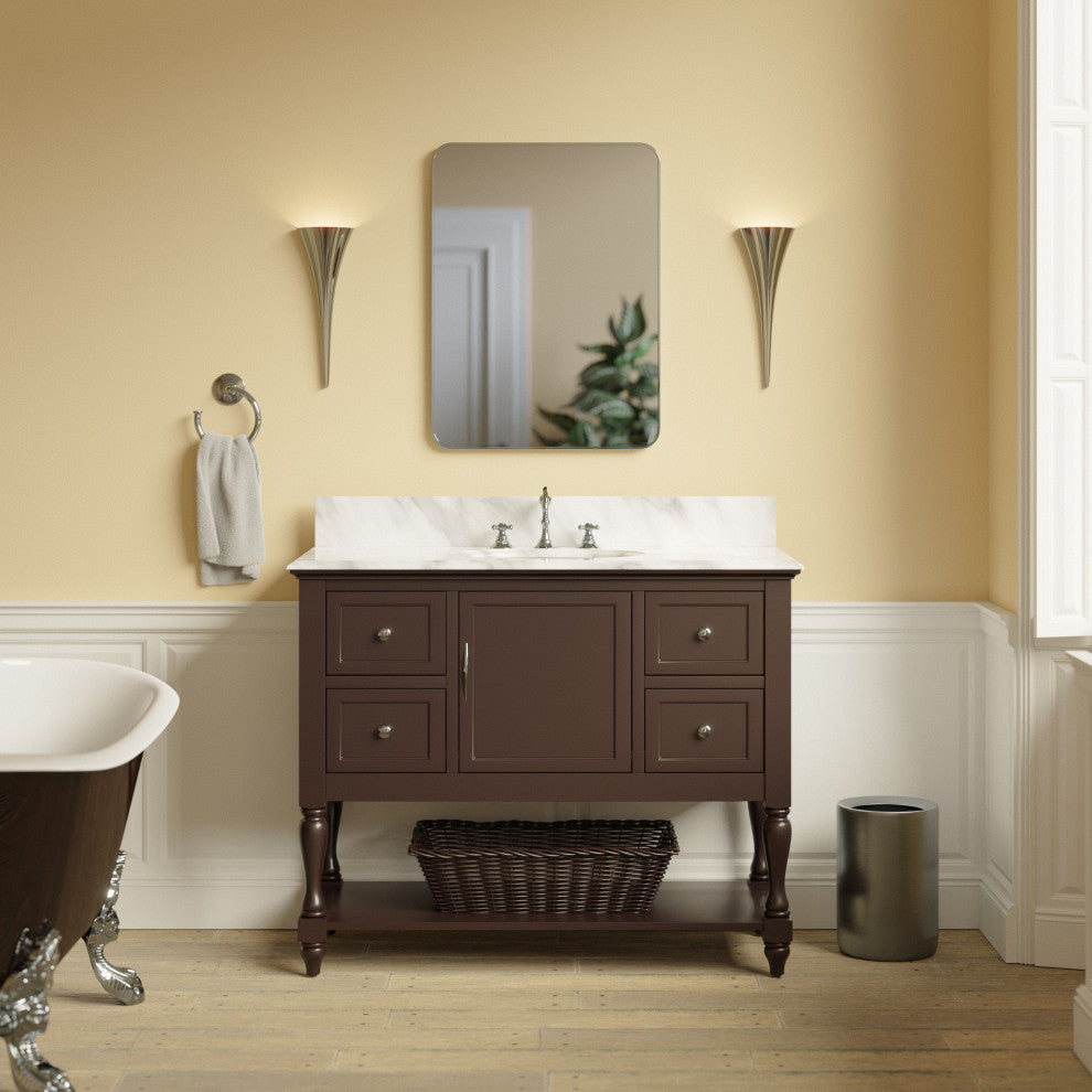 Beverly 42" Bathroom Vanity, Chocolate, Carrara Marble