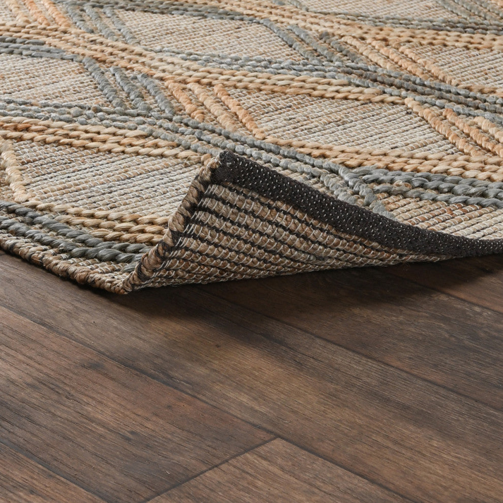 Manitou Beige and Blue Accent Rug, Natural/ Mineral Blue, 5x8