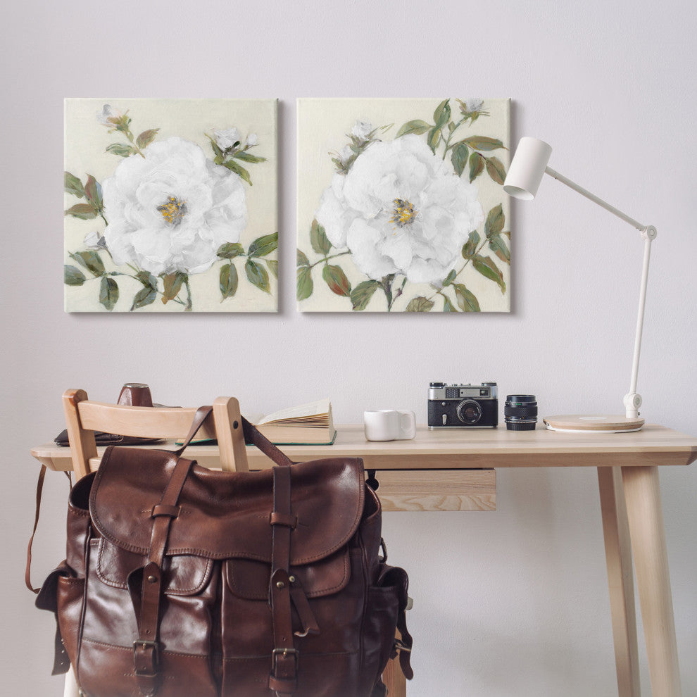 Beautiful Classic Painted Flower With Green Leaves, 2pc, each 24 x 24