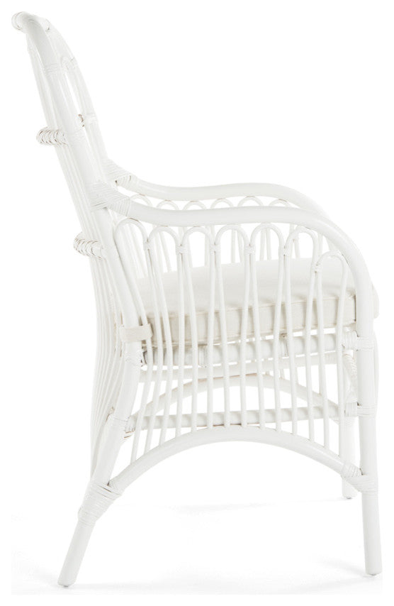 Rattan Loop Armchair With Seat Cushion, Set of 2, White