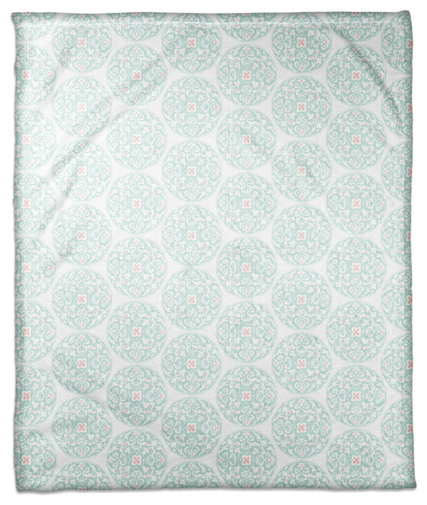 Teal Morrocan Circles Fleece Throw Blanket