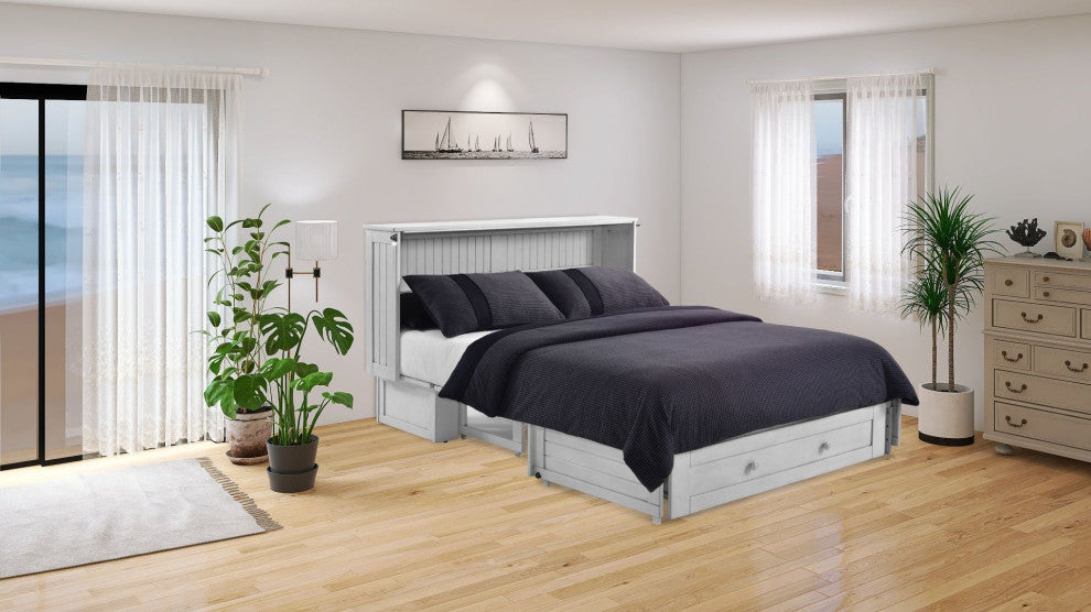 Daisy Queen Size Murphy Bed Cabinet With Storage & Charging Ports, White