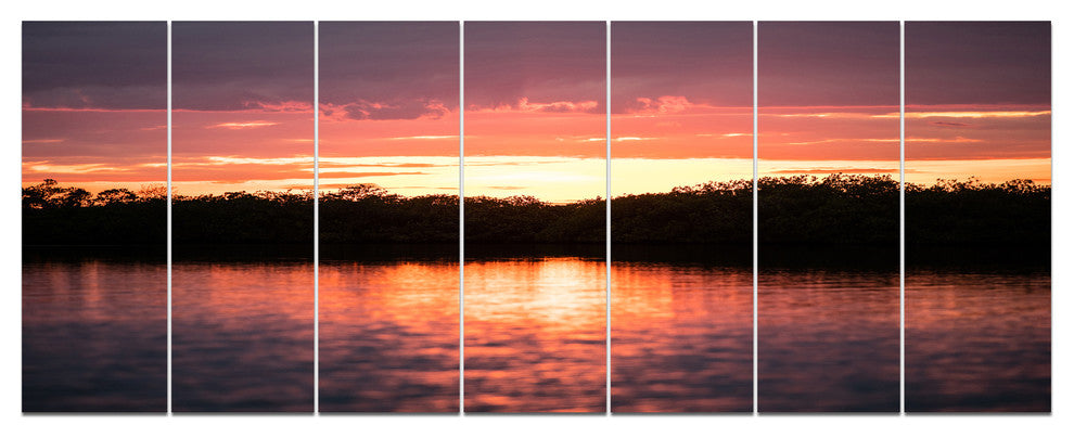 Sunset on Tropical Lagoon, Landscape Canvas Art Print, 83"x32", 7 Panels