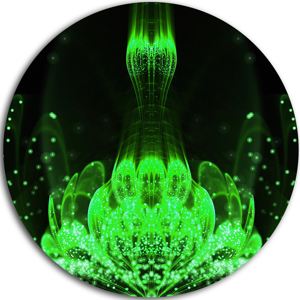Glossy Bright Green Fractal Flower, Floral Round Wall Art, 11"