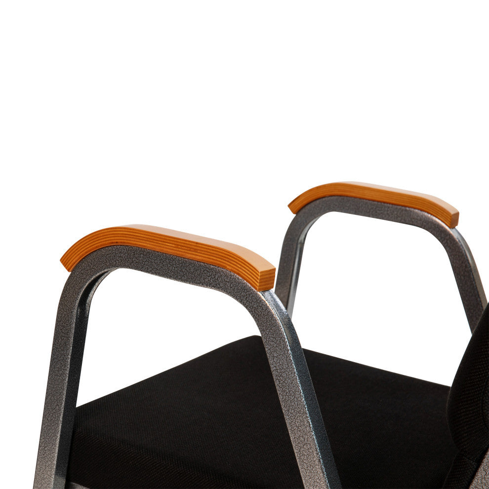 HERCULES Series 21"W Stacking Wood Chair, Black Fabric and Silver Vein Frame
