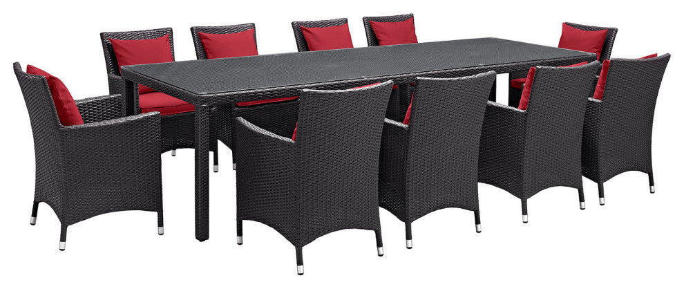 Espresso Red Convene 11 Piece Outdoor Patio Dining Set