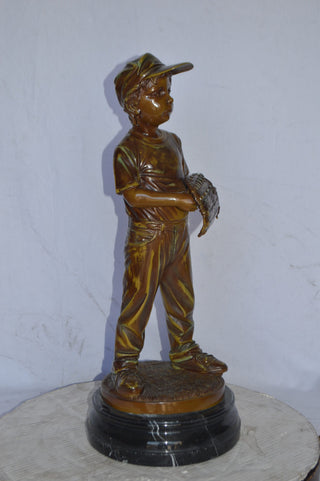 Young Baseball Pitcher Bronze Statue - Size: 12"L x 12"W x 28"H.