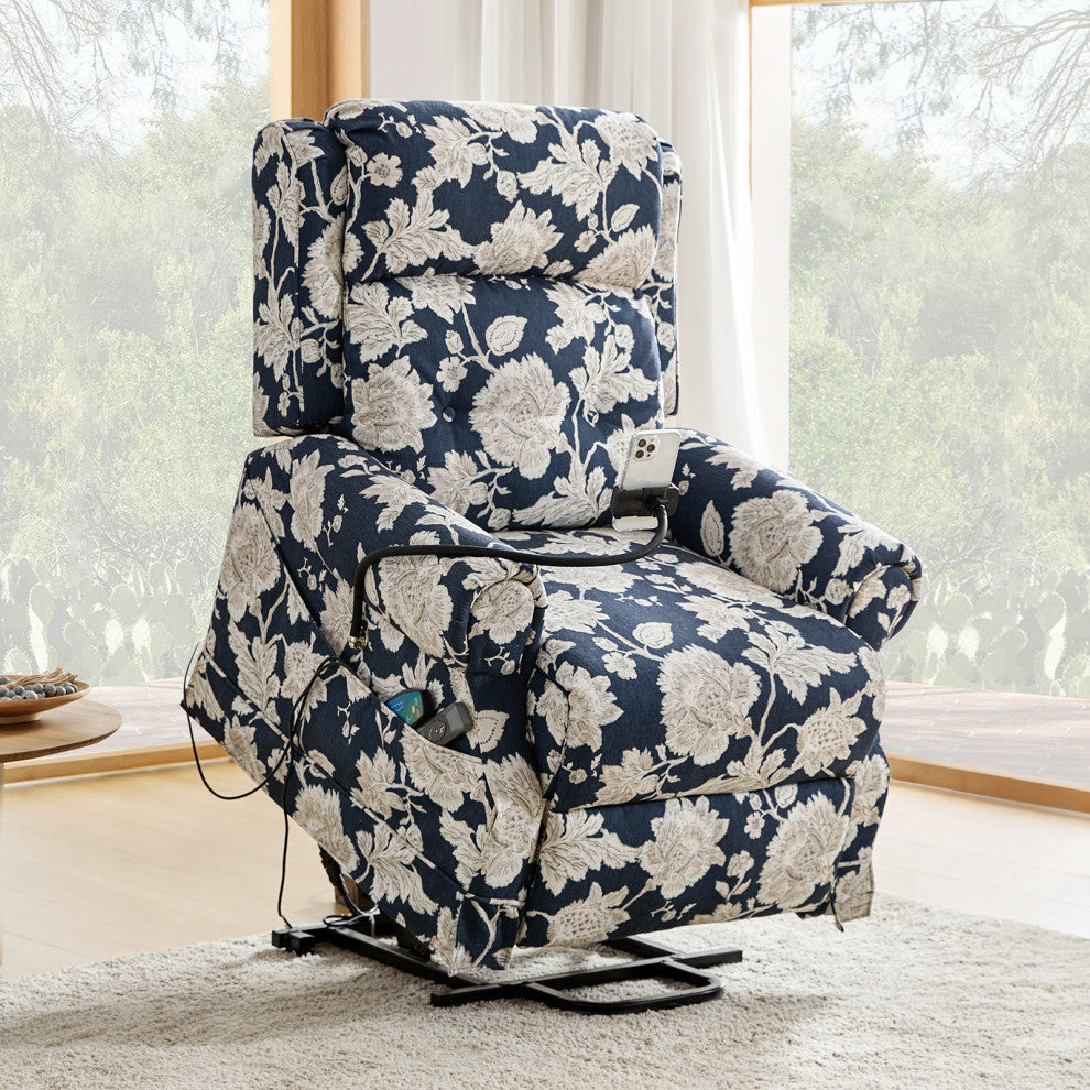 Lift Assist Power Recliner With Massage Heat And Manual Headrest, Navy