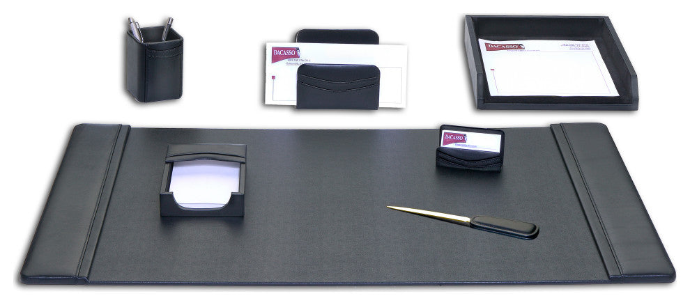 D1004, Black Leather, 7-Piece Desk Set