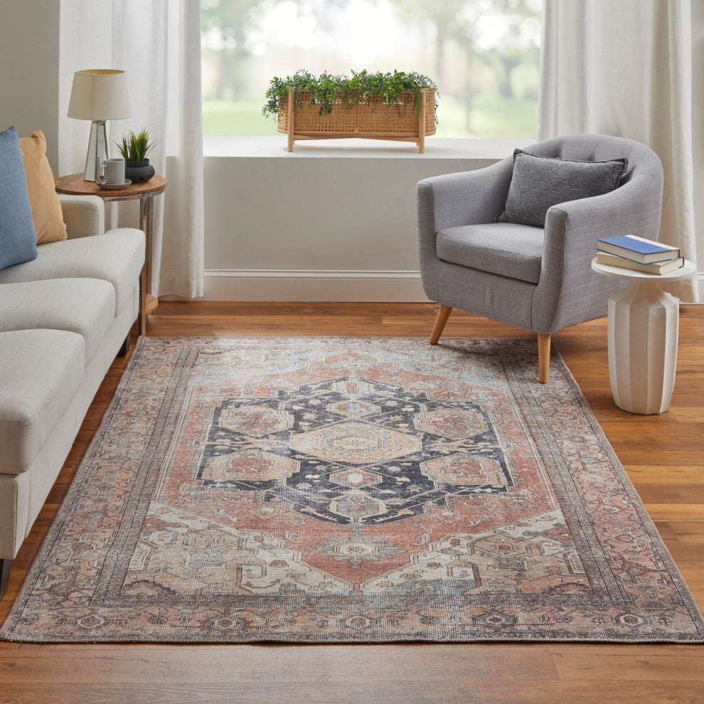 Weave & Wander Prescott Machine Washable Area Rug, Brown/Rust, 4'x6'