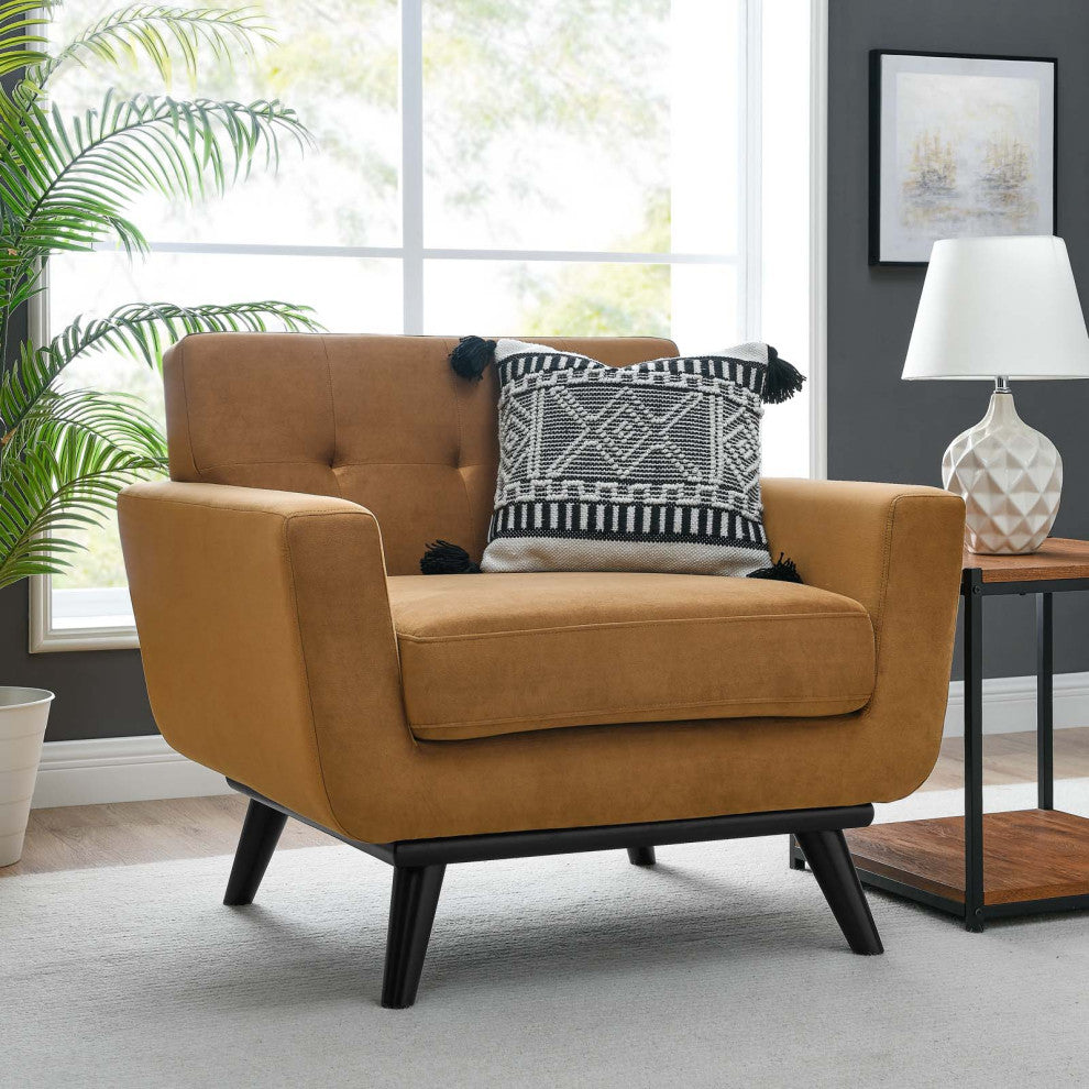 Armchair Accent Chair, Brown, Velvet, Modern, Mid Century Hotel Lounge Cafe