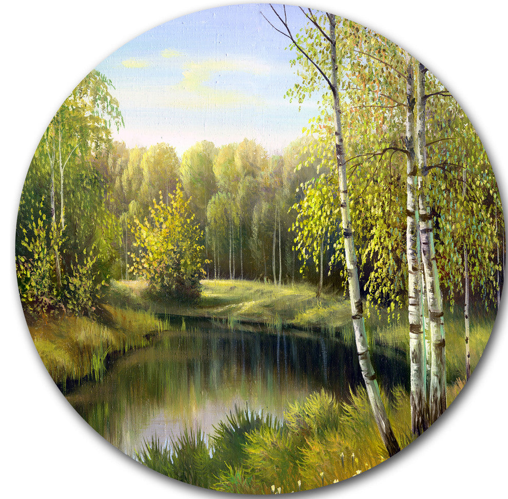Quiet Autumn River, Landscape Large Disc Metal Wall Art, 36"