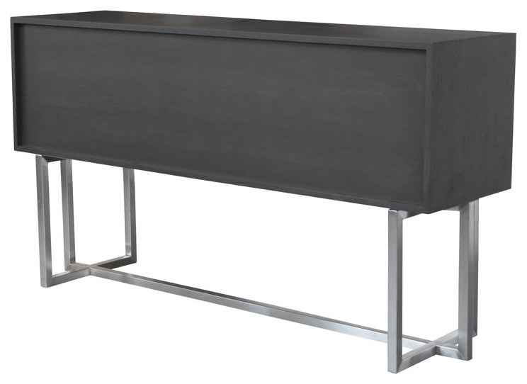 Contemporary Sideboard, Brushed Stainless Steel Finished Metal Legs & 3 Cabinets