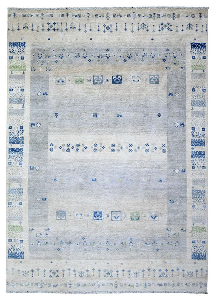 Gray Kashkuli Gabbeh Pure Wool Hand Knotted Oriental Rug, 6'x8'8"