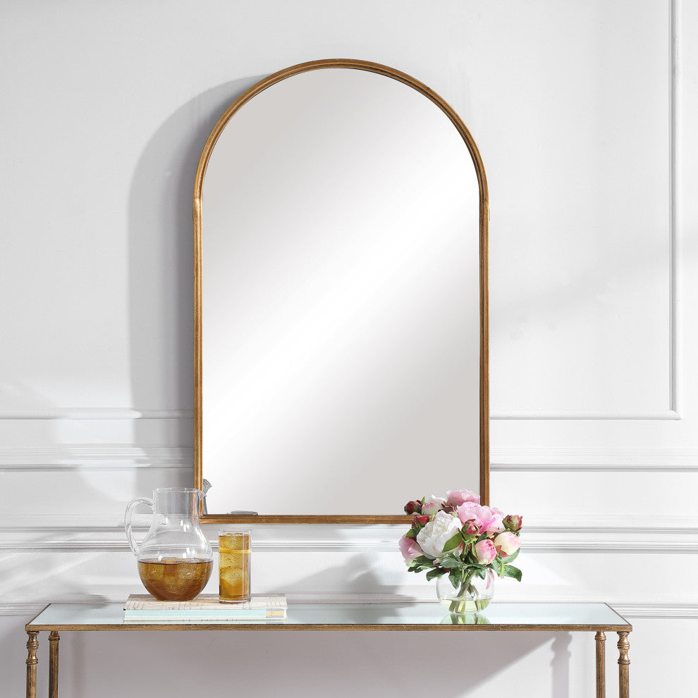 39" Transitional Gold Arched Mirror