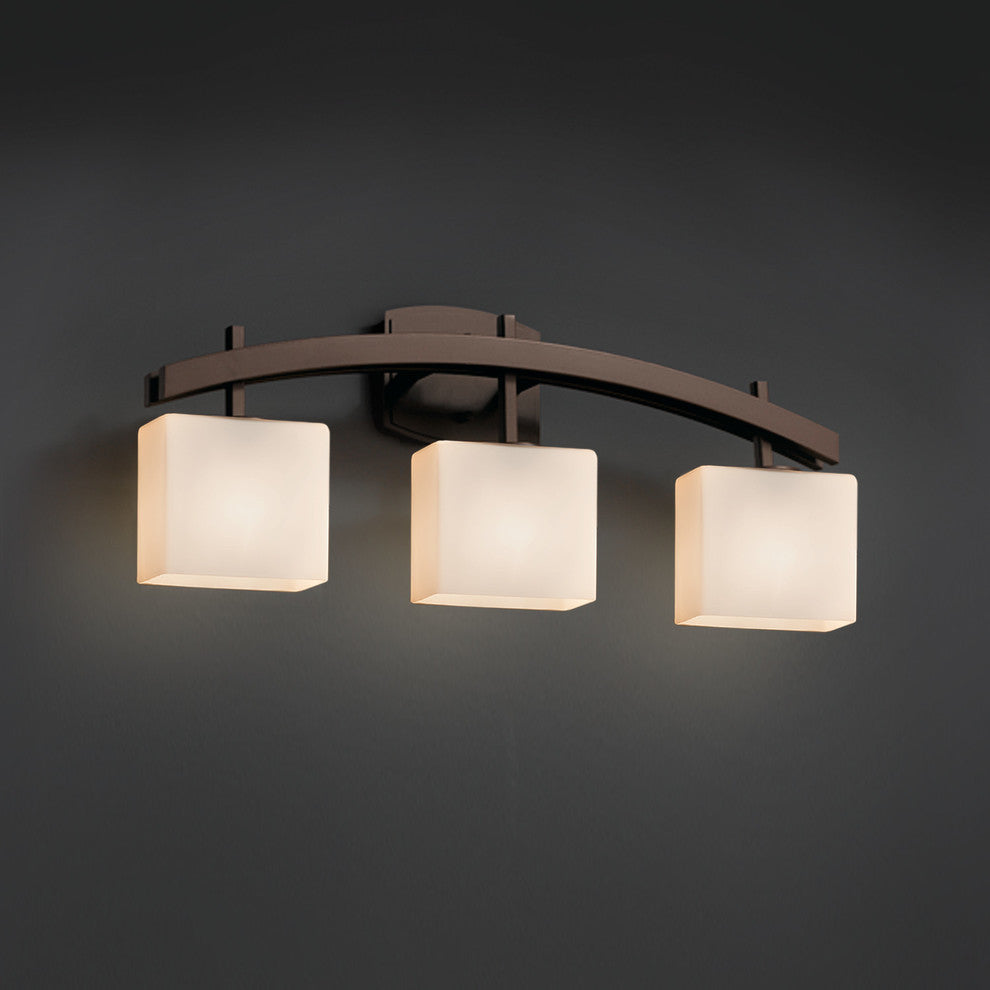 Fusion Archway 3-Light Bath Bar, Rectangle, Dark Bronze, Opal Shade