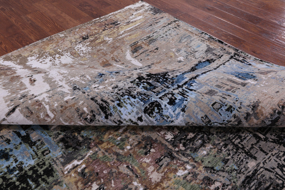 9' 1" X 12' 2" Wool and Silk Abstract Handmade Rug Q8548