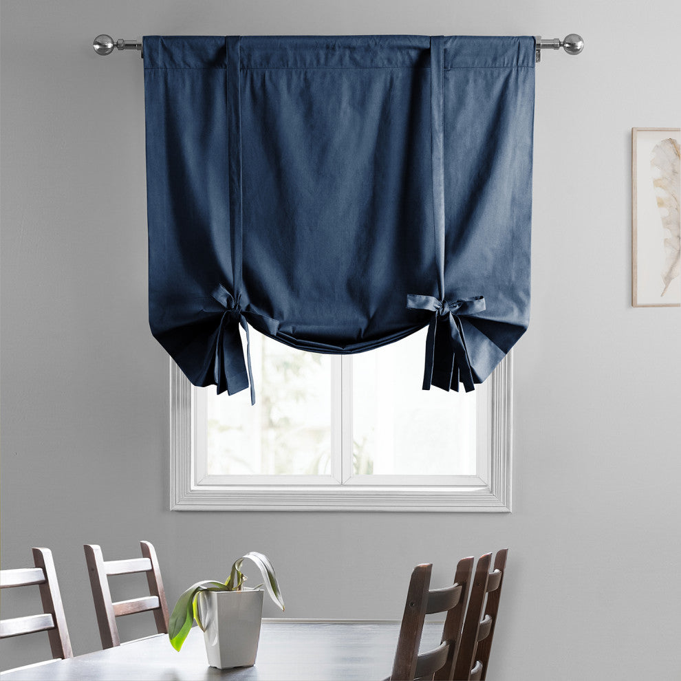 Solid Cotton Tie-Up Window Shade Single Panel, Dark Blue, 46wx63h