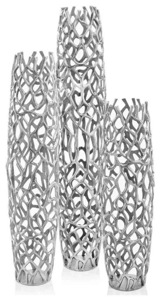Rama Twigs Silver Barrel Large Floor Vase
