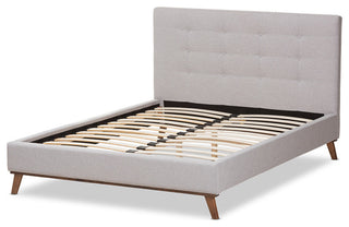 Valencia Mid-Century Modern Grayish Beige Fabric Full Size Platform Bed