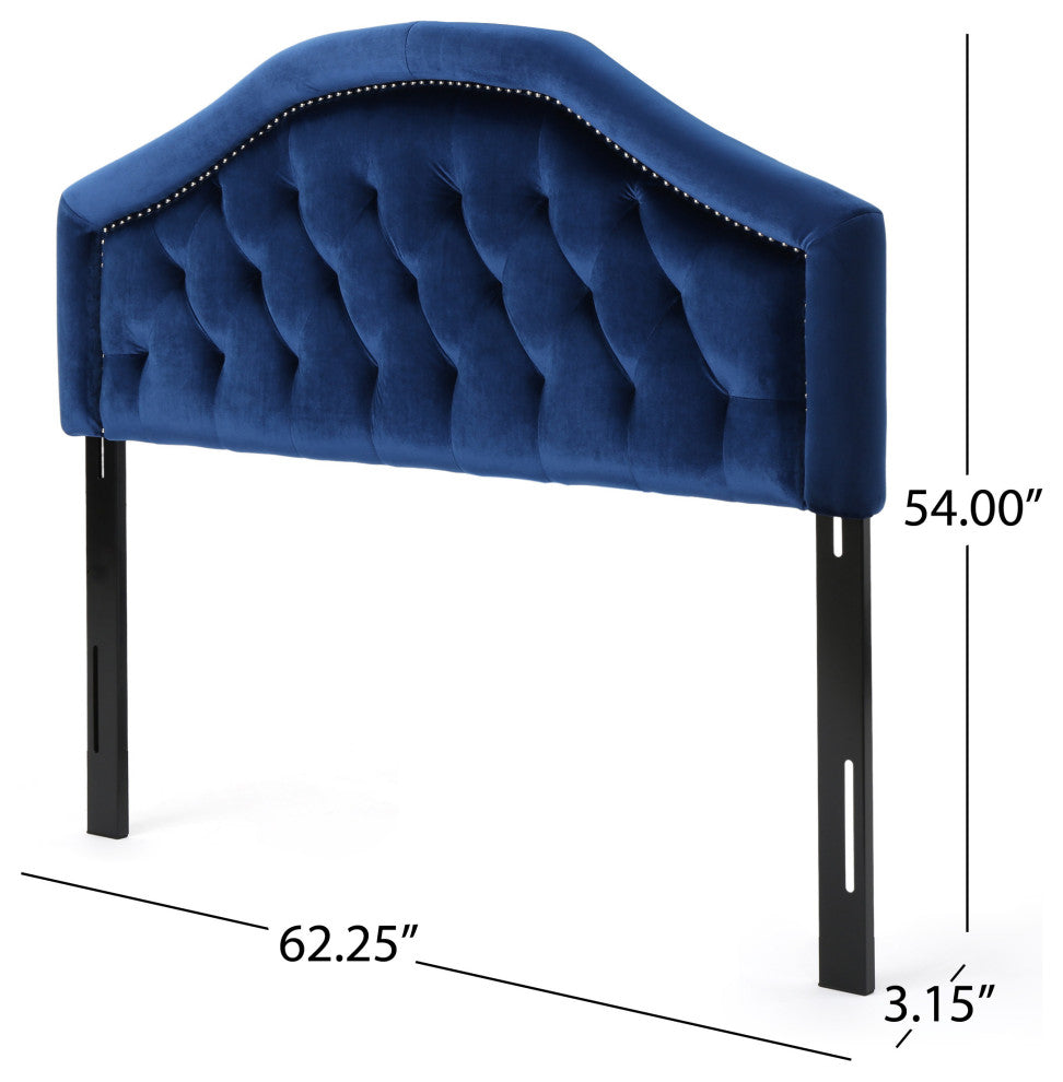 GDF Studio Lazarus New Velvet Studded Seam Tufted Queen/Full Headboard, Navy Blue
