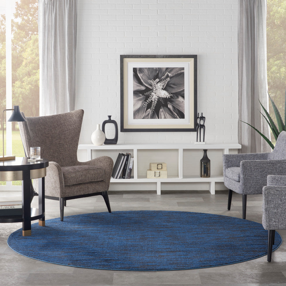 Nourison Essentials 8' x Round Midnight Blue Outdoor Area Rug